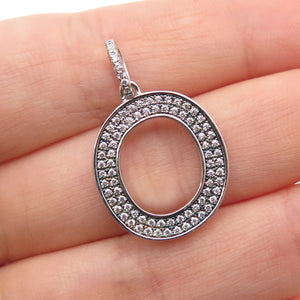925 Sterling Silver Round-Cut C Z Letter O Initial Charm Pendant