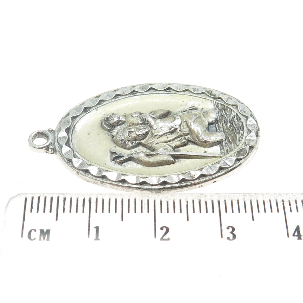 HAYWARD 925 Sterling Silver Antique Art Deco St. Christopher Religious Pendant