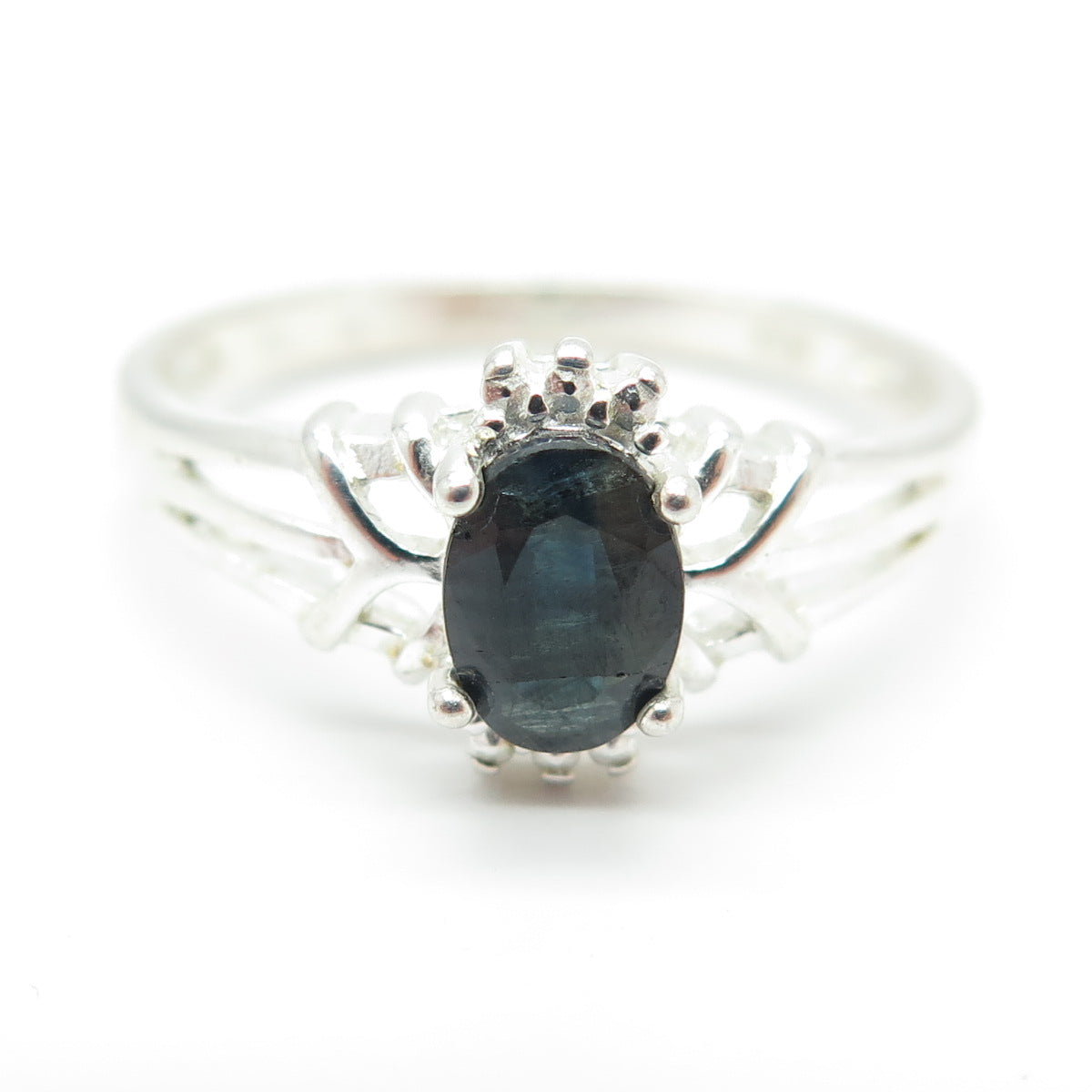 925 Sterling Silver Real Dark Blue Sapphire Gemstone Ring Size 10