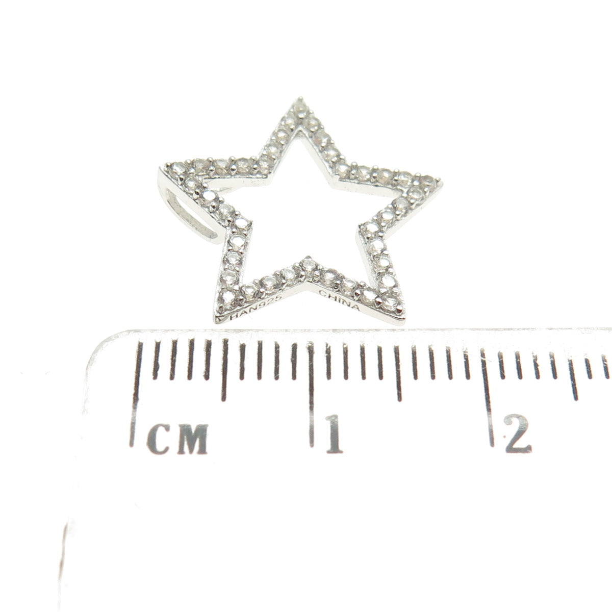 HAN 925 Sterling Silver Real White Topaz Gemstone Star Slide Pendant