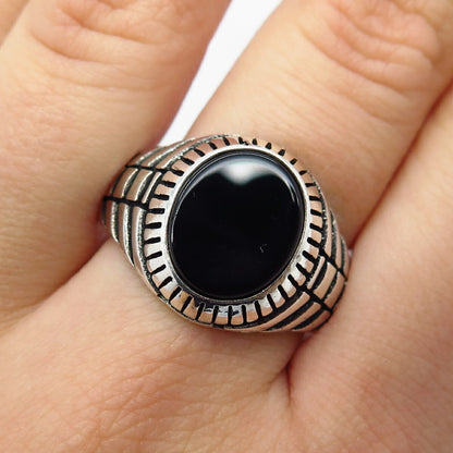 925 Sterling Silver Vintage Real Black Onyx Gemstone Ring Size 12.5