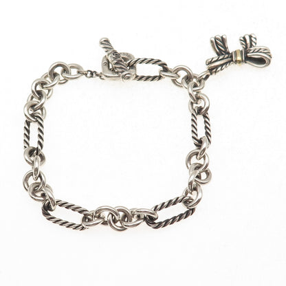 David Yurman 925 Sterling Silver 18K Gold Vintage Bow Charm Bracelet 6.75"
