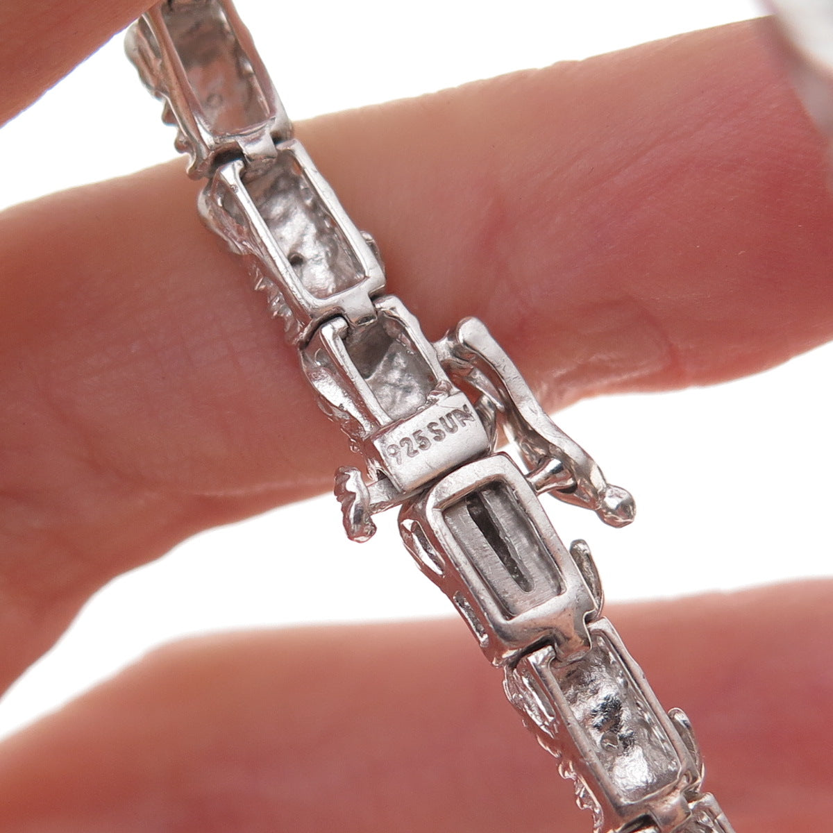 Sun 925 Sterling Silver Real Round-Cut Diamond Bracelet 7.75"