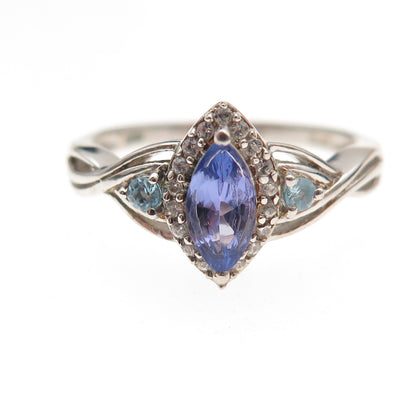 Chuck Clemency 925 Sterling Silver Real Tanzanite Blue & White Topaz Ring Size 8