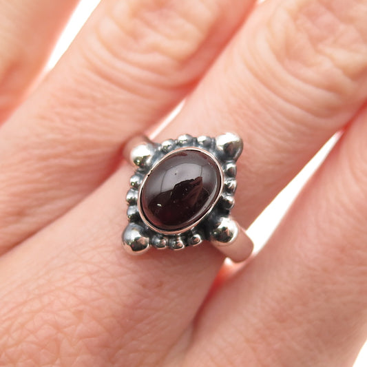 925 Sterling Silver Vintage Real Tourmaline Modernist Oxidized Ring Size 6.75