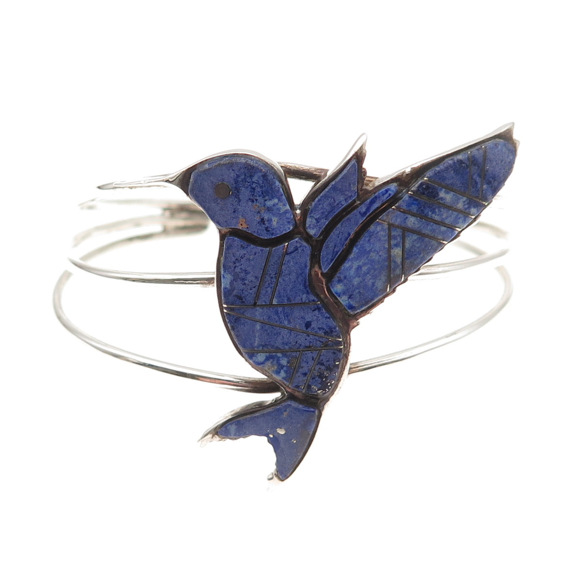 Calvin Peterson Navajo Old Pawn Sterling Silver Lapis Hummingbird Bracelet 6.25"