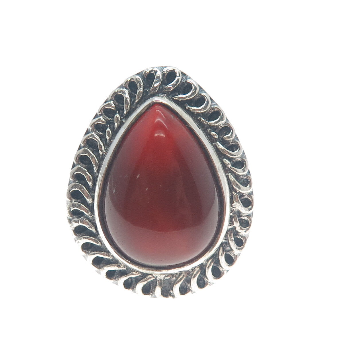 925 Sterling Silver Vintage Real Pear-Cut Carnelian Oxidized Ring Size 8.75