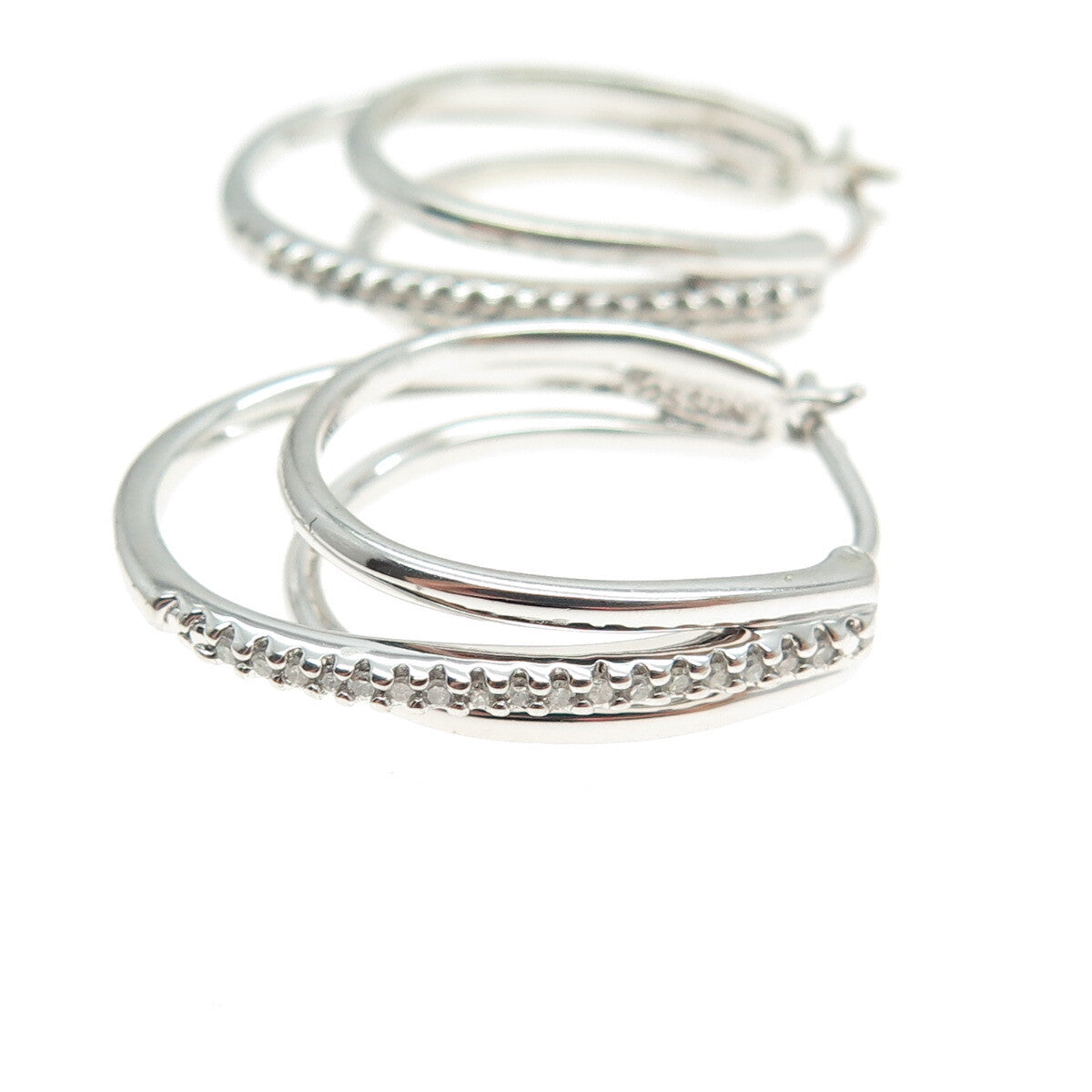 SUN 925 Sterling Silver Real Round-Cut Diamond Multi-Row Hoop Earrings