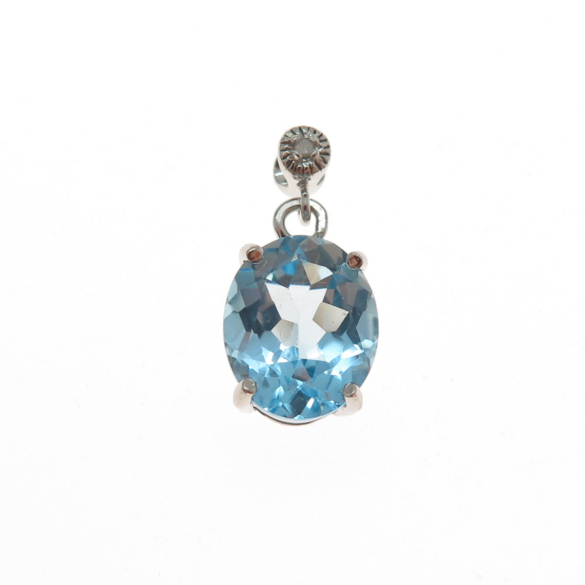 925 Sterling Silver Real Diamond & Blue Topaz Minimalist Charm Pendant