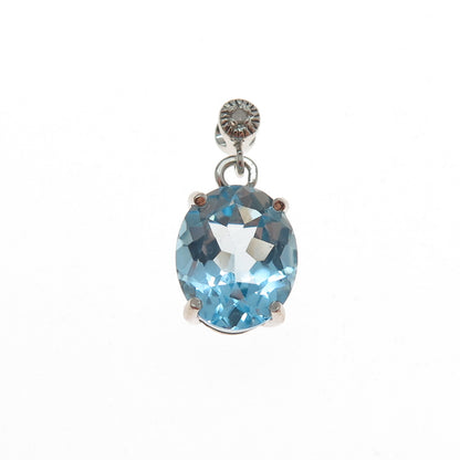 925 Sterling Silver Real Diamond & Blue Topaz Minimalist Charm Pendant