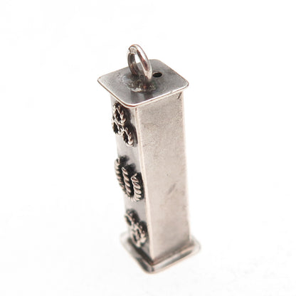 925 Sterling Silver Vintage Mezuzah Oxidized Charm Pendant