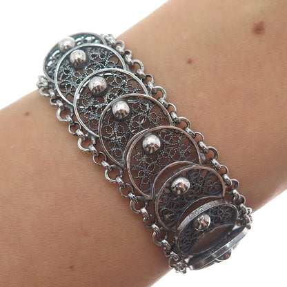 835 Silver Antique Netherlands Filigree Overlap Disc Oxidized Bracelet 6.75"