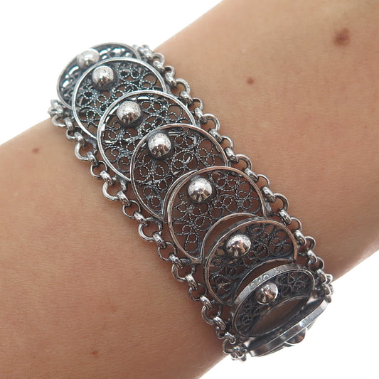 835 Silver Antique Netherlands Filigree Overlap Disc Oxidized Bracelet 6.75"