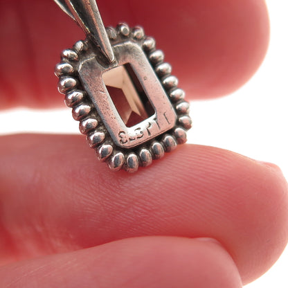 925 Sterling Silver Vintage Real Emerald-Cut Smoky Quartz Mini Charm Pendant