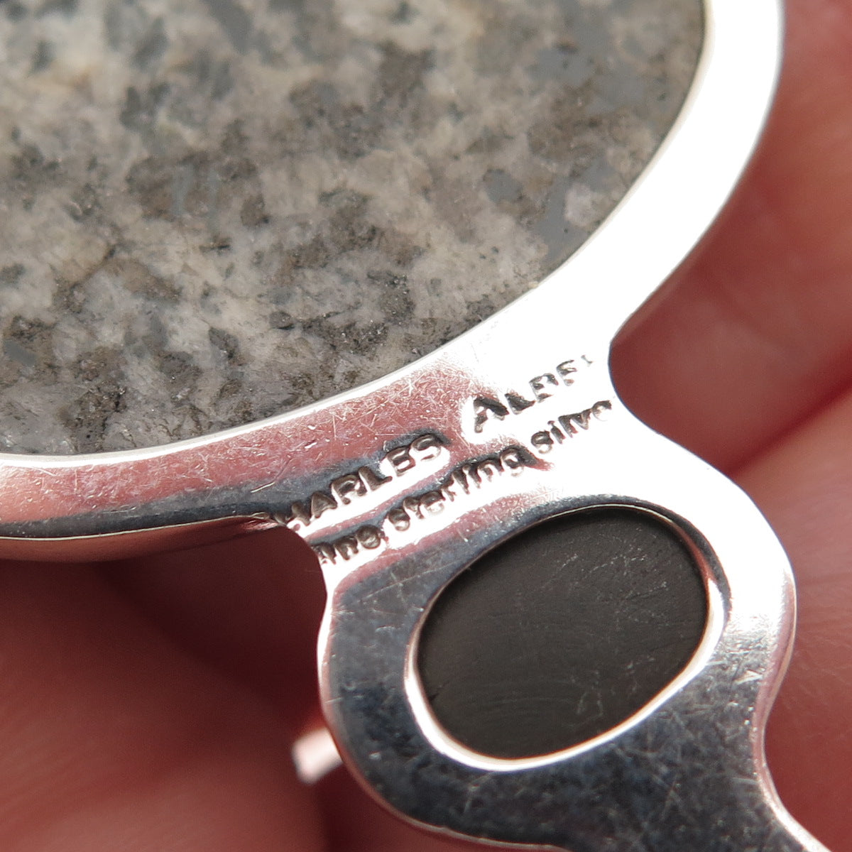 Charles Albert Sterling Silver Vintage Real Zebra Jasper & Black Onyx Pendant