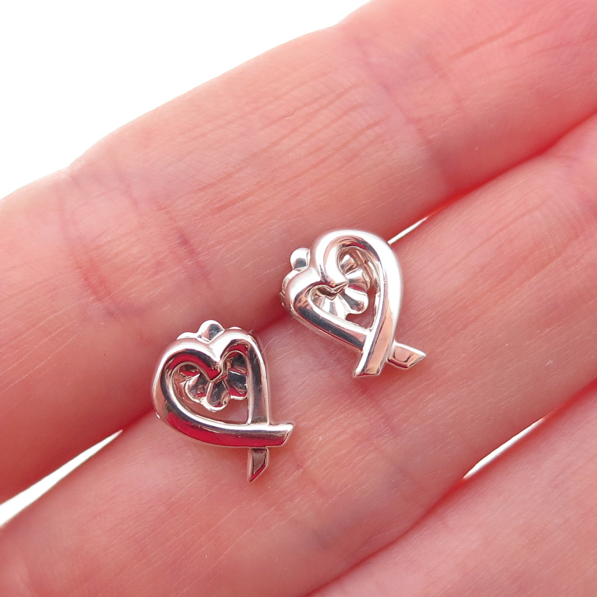 Tiffany & Co. Paloma Picasso 925 Sterling Silver Vintage Loving Heart Earrings