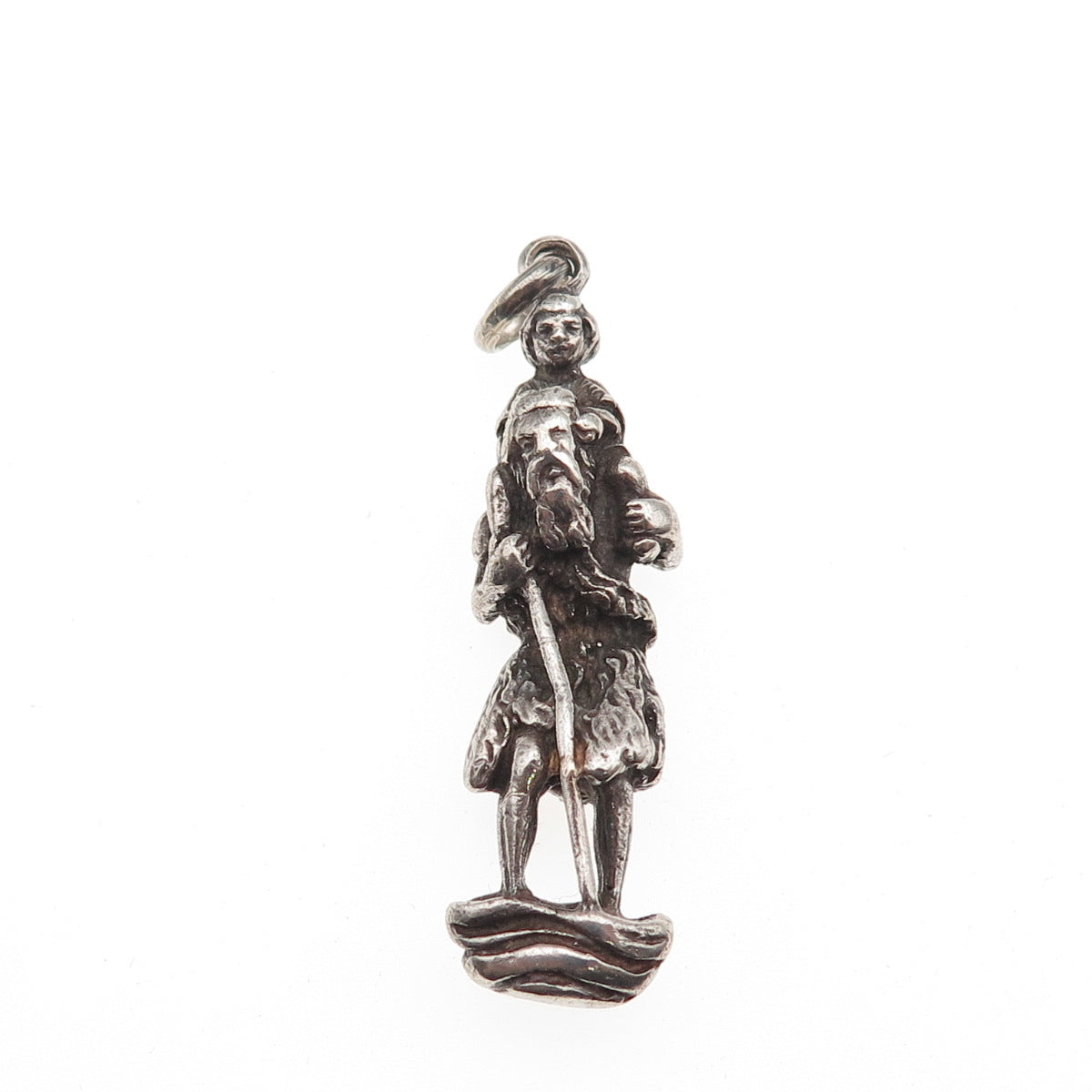 925 Sterling Silver Antique Art Deco St. Christopher Oxidized 3D Pendant