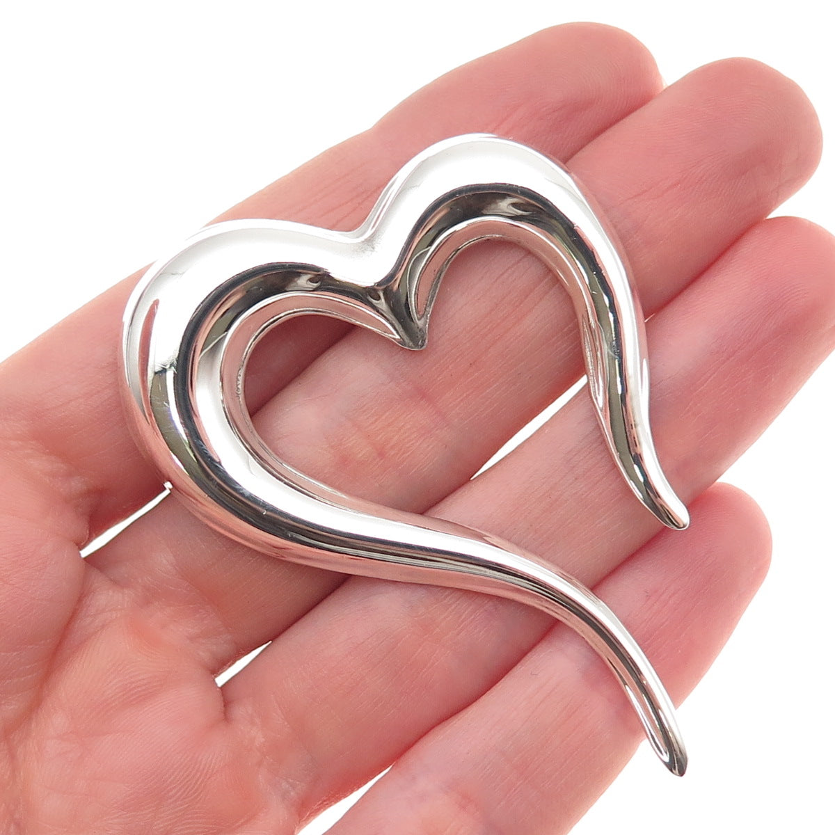 925 Sterling Silver Vintage Mexico Modernist Heart Pin Brooch
