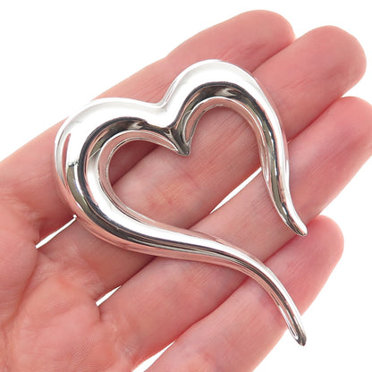 925 Sterling Silver Vintage Mexico Modernist Heart Pin Brooch
