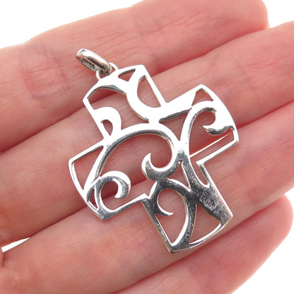925 Sterling Silver Vintage Floral Ornate Cross Charm Pendant