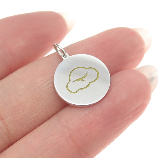 925 Sterling Silver Yellow Enamel Bird Cloud Charm Pendant