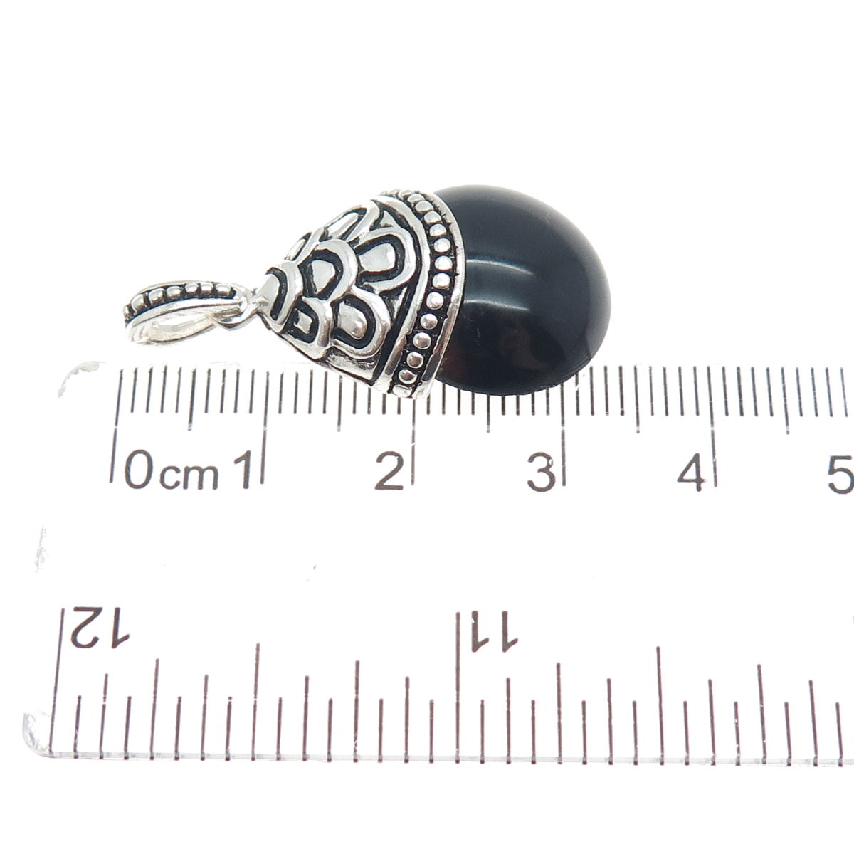 CHARLES WINSTON Sterling Silver Vintage Real Black Onyx Oxidized Charm Pendant