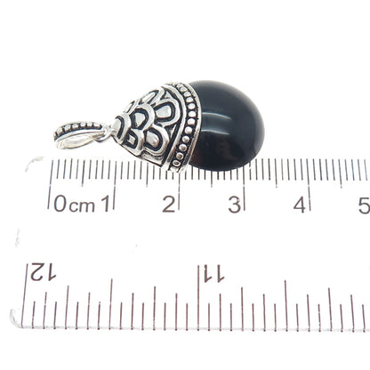 CHARLES WINSTON Sterling Silver Vintage Real Black Onyx Oxidized Charm Pendant