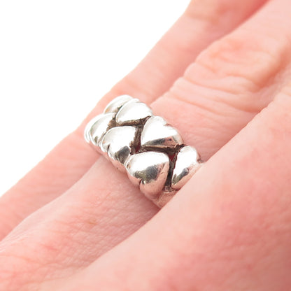 925 Sterling Silver Vintage Modernist Heart Link Oxidized Ring Size 6