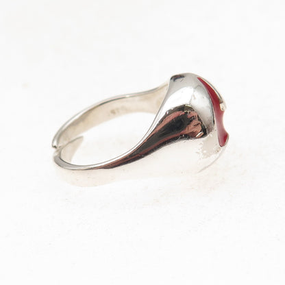 835 Silver Vintage Enamel Modernist Dome Oxidized Adjustable Ring Size 7