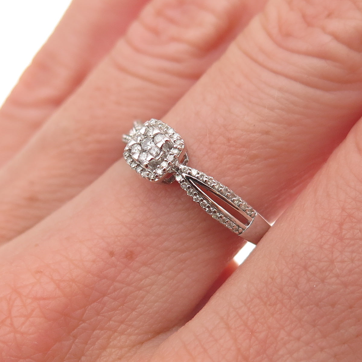 Sun 925 Sterling Silver Real Round-Cut Diamond Engagement Ring Size 7
