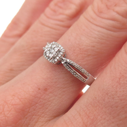 Sun 925 Sterling Silver Real Round-Cut Diamond Engagement Ring Size 7
