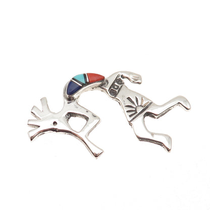 Arnold Maloney Navajo Old Pawn 925 Sterling Vintage Multi-Gem Kokopelli Pendant