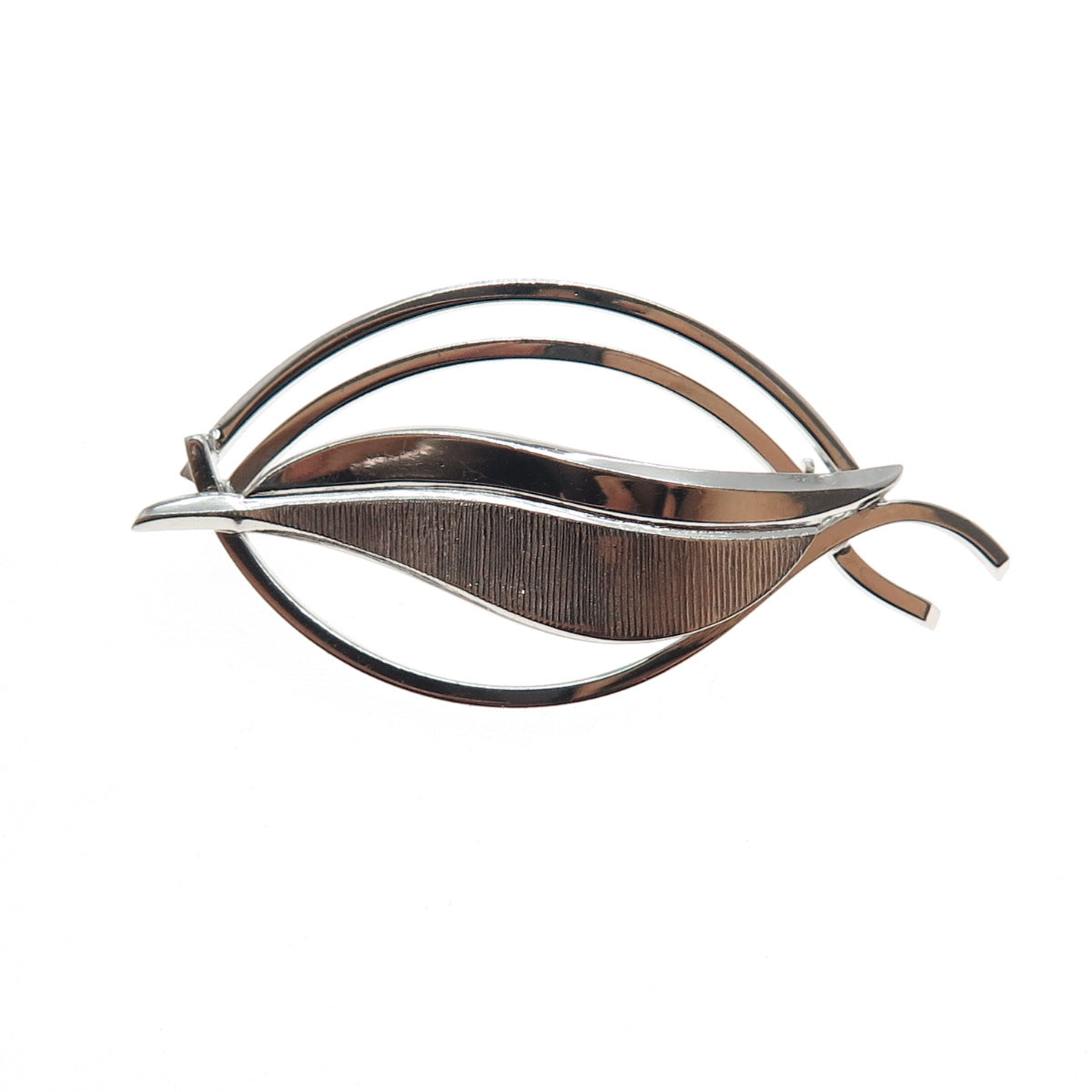 TRU-KAY 925 Sterling Silver Vintage Modernist Floral Leaf Pin Brooch