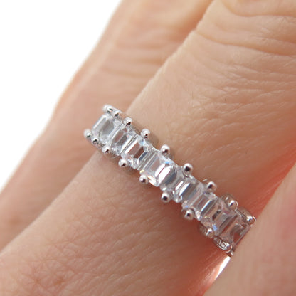 925 Sterling Silver Emerald-Cut C Z Eternity Band Ring Size 6.5