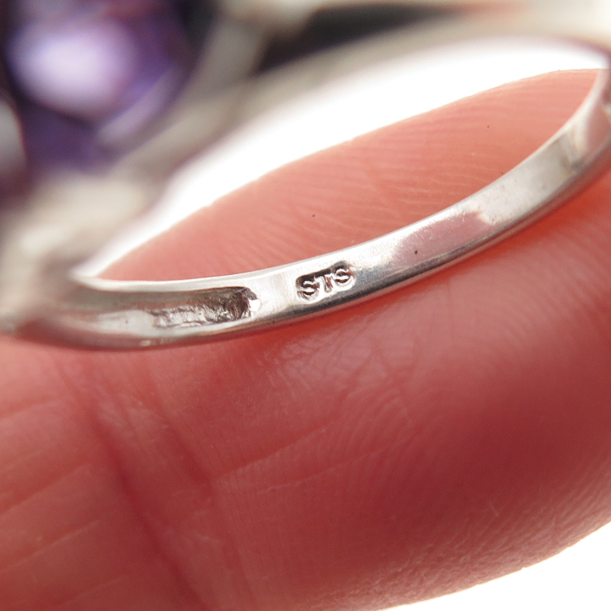 CHUCK CLEMENCY 925 Sterling Silver Real Oval & Triangle-Cut Amethyst Ring Size 6