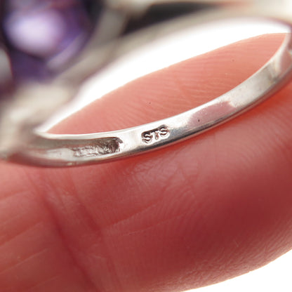 CHUCK CLEMENCY 925 Sterling Silver Real Oval & Triangle-Cut Amethyst Ring Size 6