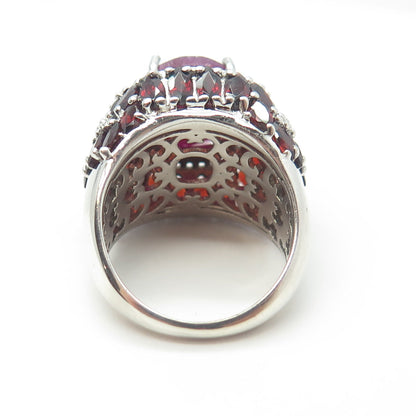 SAM 925 Sterling Silver Real White Topaz Ruby & Red Garnet Gemstone Ring Size 7