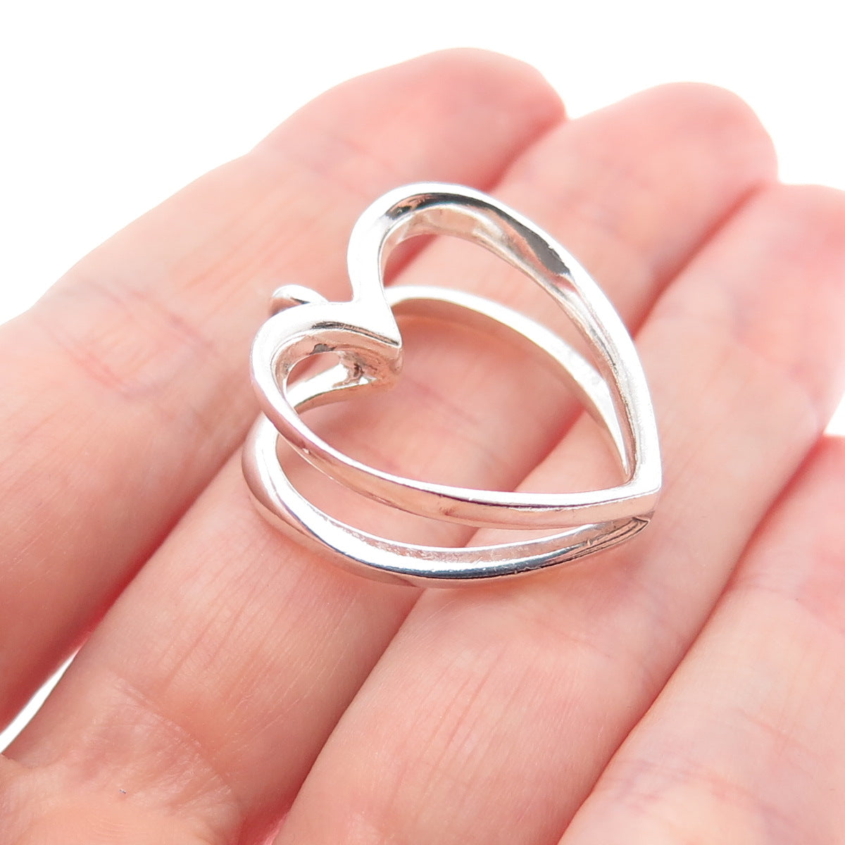 925 Sterling Silver Vintage Modernist Double Heart Charm Pendant