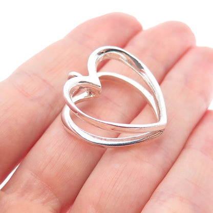 925 Sterling Silver Vintage Modernist Double Heart Charm Pendant