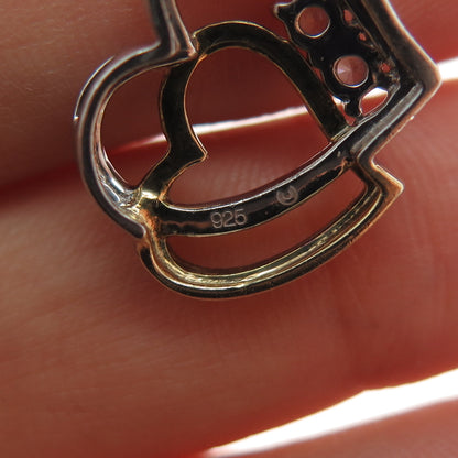 925 Sterling Silver 2-Tone Round-Cut C Z Double Heart Minimalist Slide Pendant