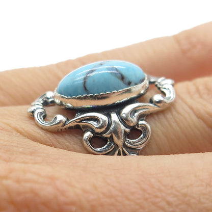 BEAU 925 Sterling Silver Antique Art Deco Faux Turquoise Ring Size 6.25