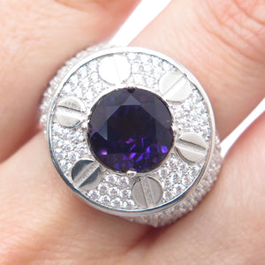 DESIGNS BY YAGI 925 Sterling Silver White & Purple C Z Sparkle Ring Size 10.5