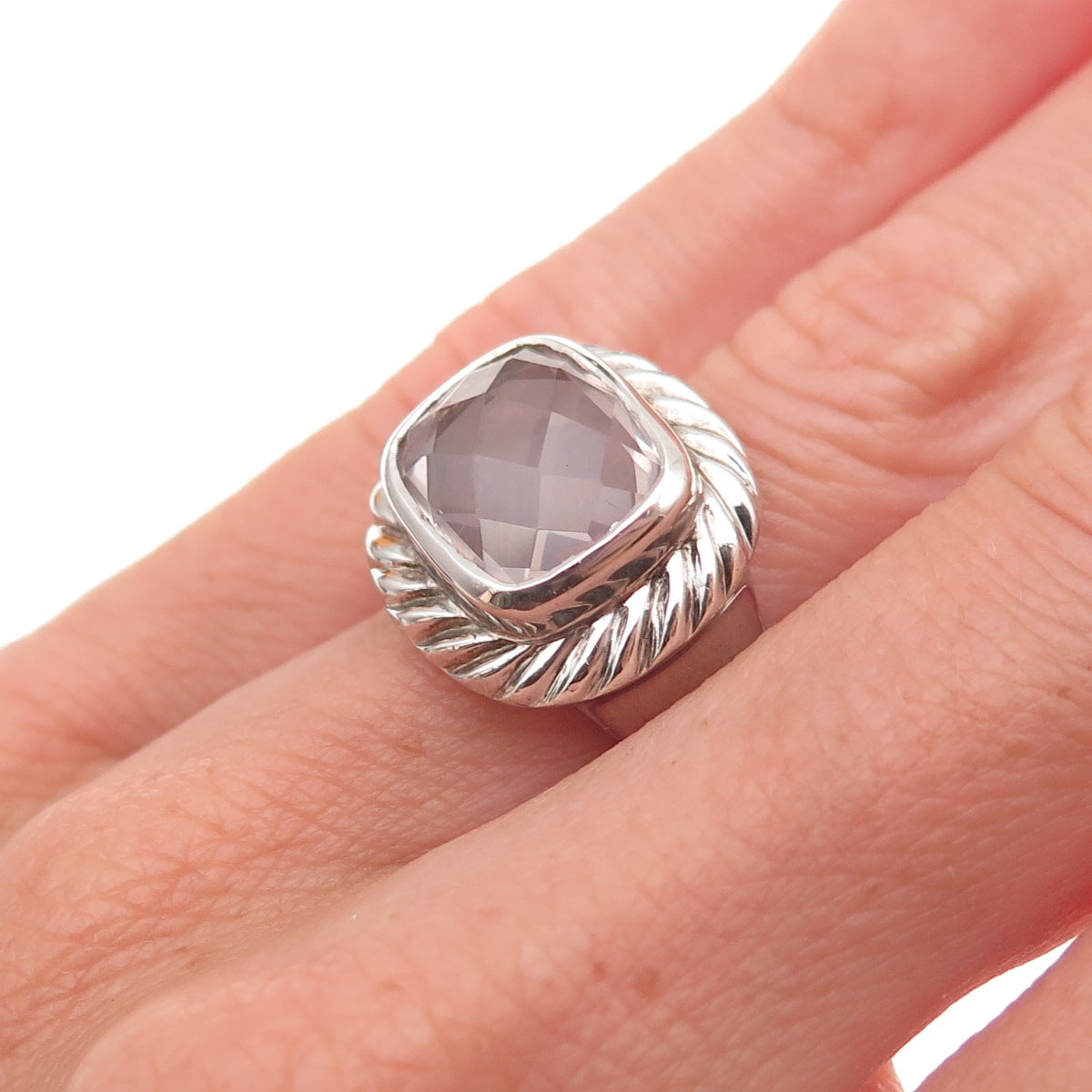 925 Sterling Silver Vintage Clear Crystal Oxidized Ring Size 6
