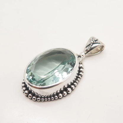925 Sterling Silver Vintage Gemala Blue Glass Beaded Pendant
