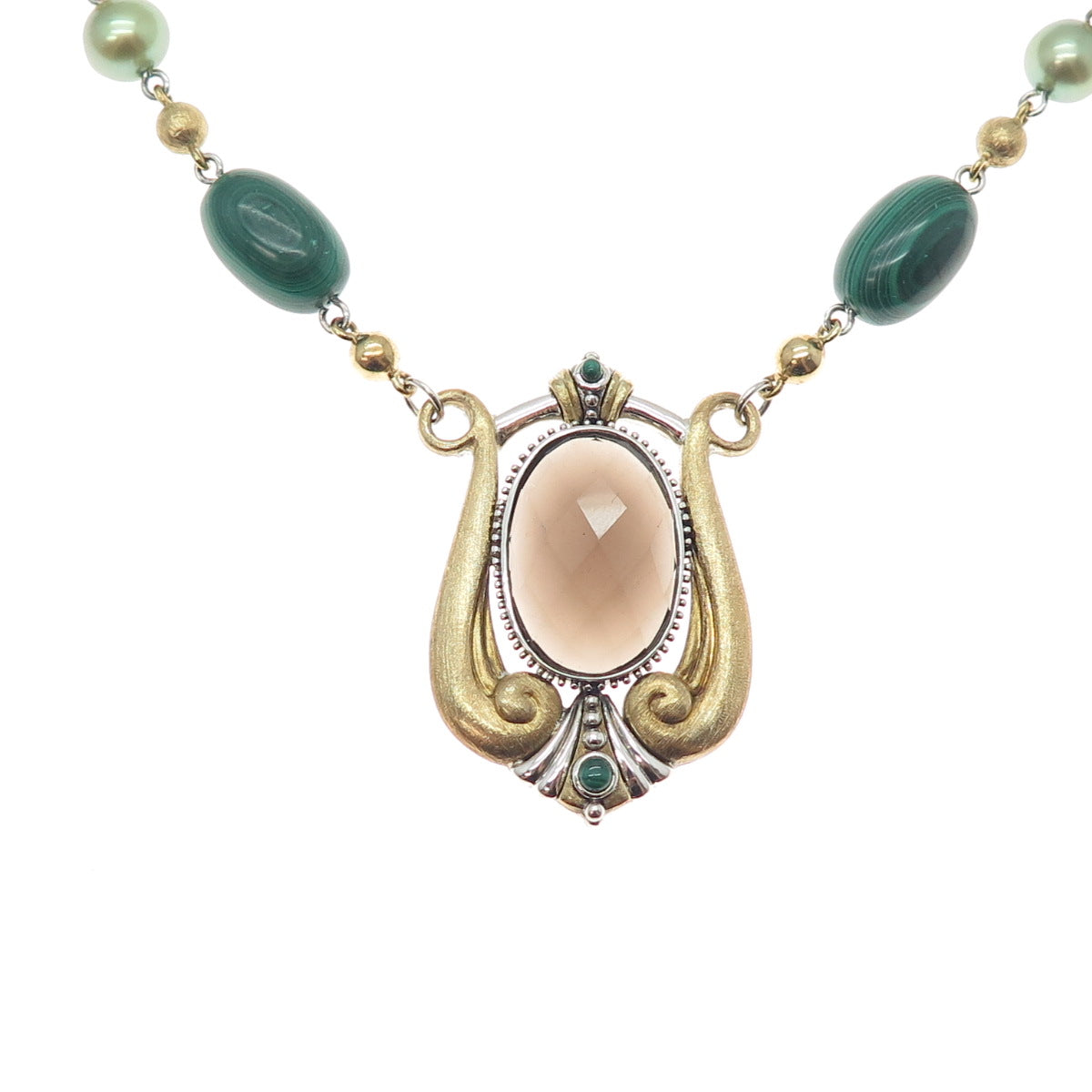Echo of the Dreamer Sterling Bronze Vintage Quartz Malachite Pearl Necklace 20"
