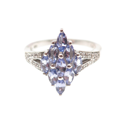 Chuck Clemency 925 Sterling Silver Real Tanzanite & White Topaz Ring Size 9.25