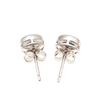 925 Sterling Silver Real Sleeping Beauty Turquoise Stud Earrings