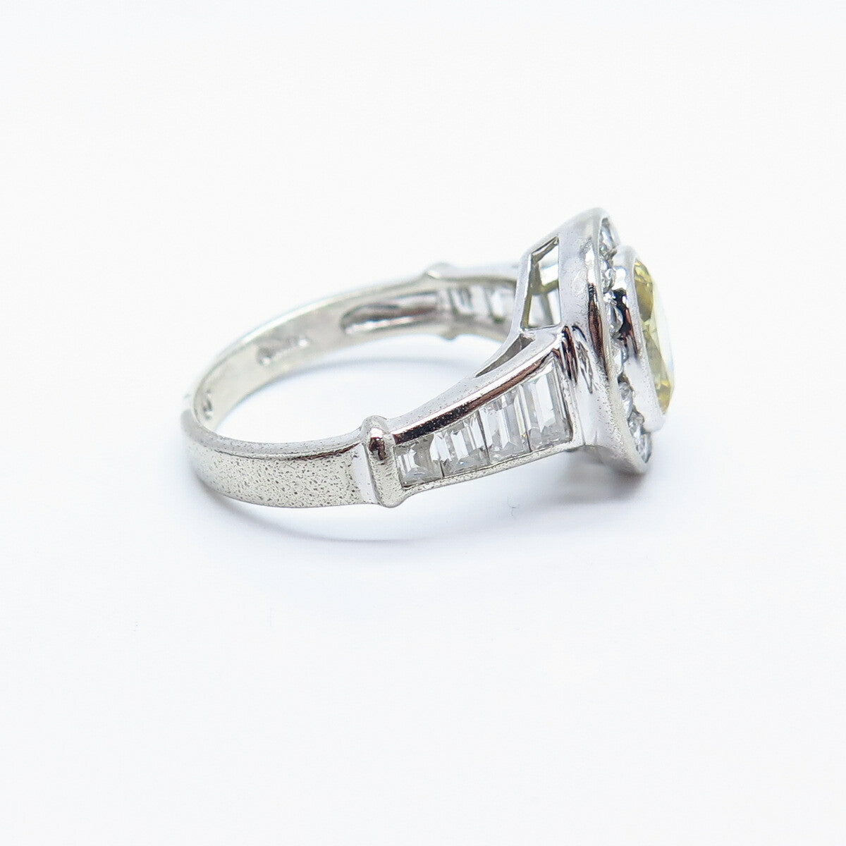 925 Sterling Silver White & Citrine-Tone C Z Ring Size 7.25