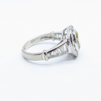 925 Sterling Silver White & Citrine-Tone C Z Ring Size 7.25