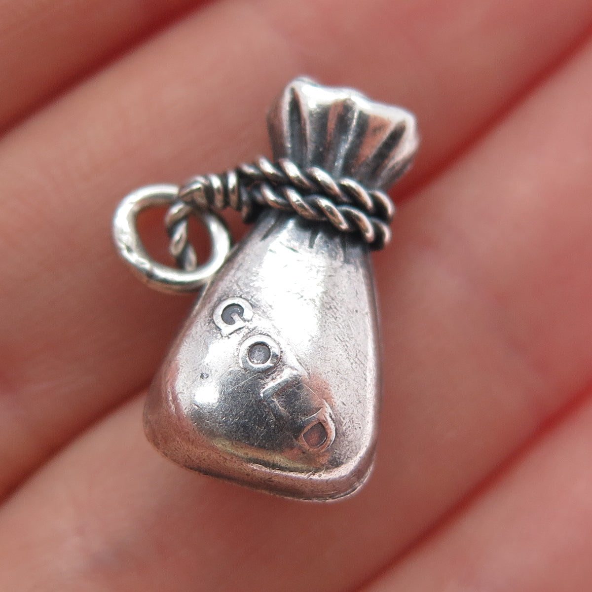 925 Sterling Silver Antique Art Deco Gold Bag Oxidized Minimalist Charm Pendant